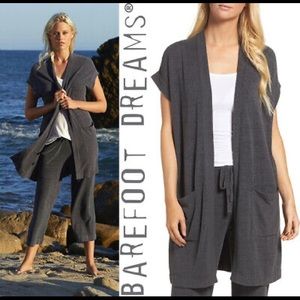 Barefoot Dreams Women M Carbon Cozychic Ultra Lite Sleeveless Long Cardigan Nwt